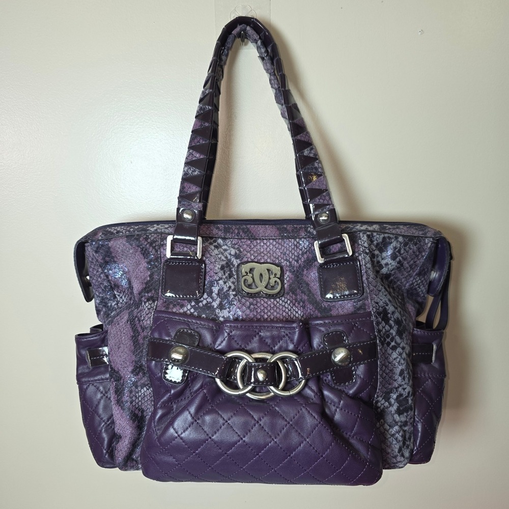Sharif Studio Purple Snakeskin Quilted Tote Bag‎ Silver Ring Detail Shoulder Bag